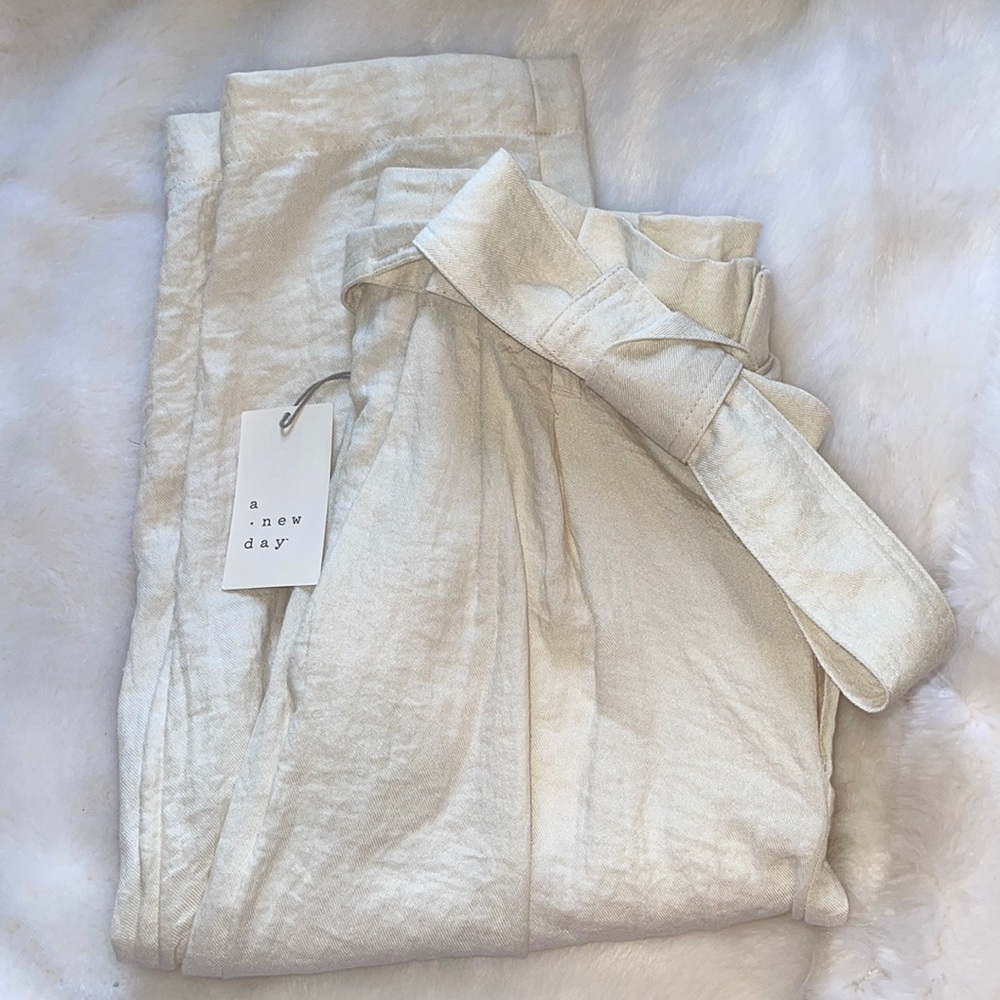 straight leg linen cream trousers